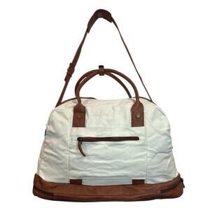 Canvas Weekender Duffle Bag Cream Brown Shoe Compartment Travel
